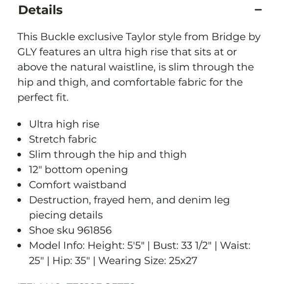 Buckle Bridge by Gly Taylor Ultra High Rise Ankle Crop Jeans 28 - Picture 2 of 8